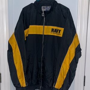 Vintage Men’s Navy Tracksuit Set Nylon Matching Jacket Pants Sz XL Navy Yellow